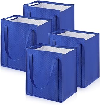 4 Pcs Insulated Grocery Bags with Zippered top Frozen Food Shopping Groceries Travel Insulated Tote Cooler Thermal Bags