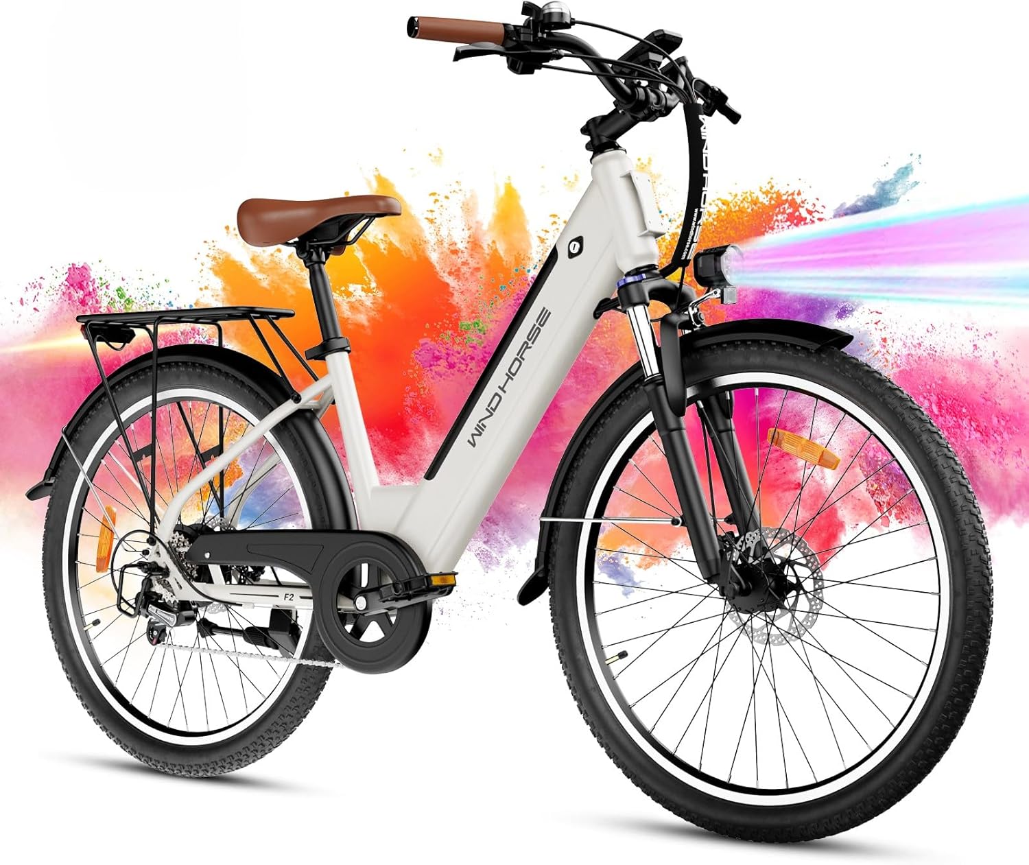 WINDHORSE 26" Electric Bike for Adults 20MPH & 50 Miles Range, 468WH Removable Battery, Shimano 7-Speed Commuter Ebike with 750W Peak Motor and Front Suspension