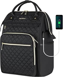 EMPSIGN Laptop Backpack for Women 17 Inch Travel Backpack, Large Capacity 40L Compuer Backpack Purse, Waterproof Stylish Business College Backpack with USB Port, Quilted Black