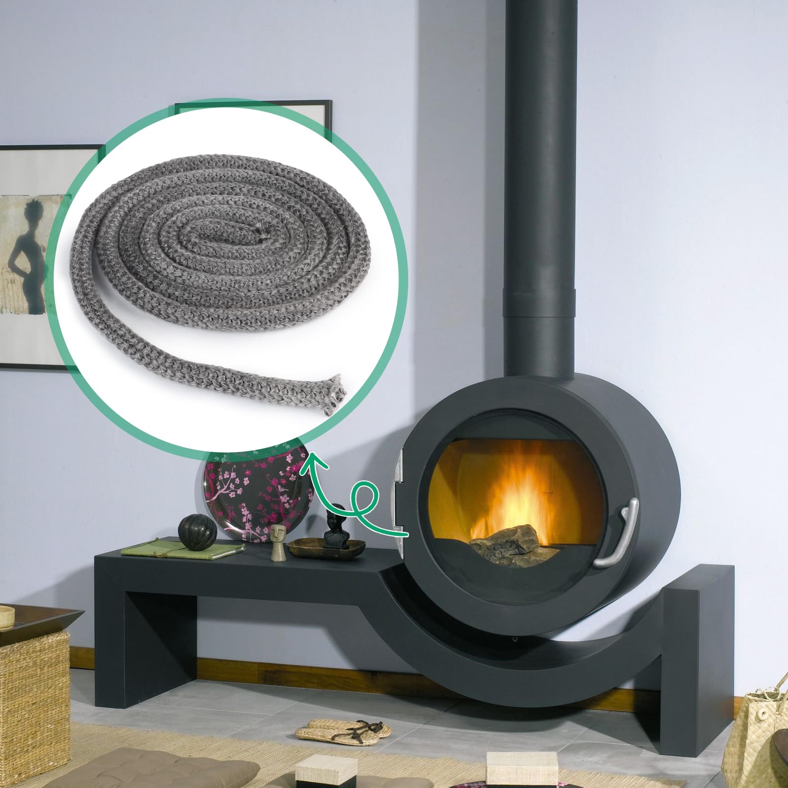 LALAGO 1 pezzo Φ 16mm x 2,5m Guarnizione Stufa a Legna, Cavo di Tenuta per Stufa a Pellet in Fibra di Vetro, Linea di Tenuta Corda Ignifuga per Porte di Caminetti per Stufa, Camini, Forno, Caldaia