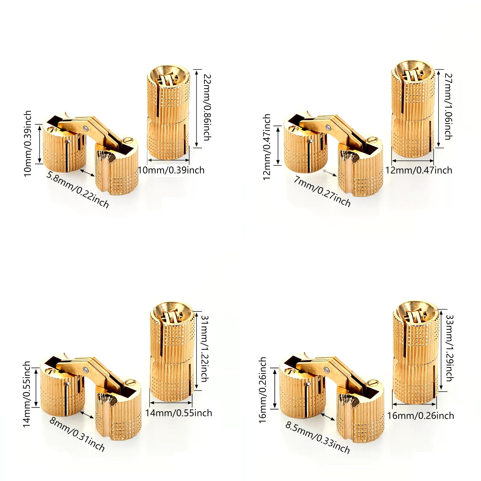 10 Uds Bisagras cilíndricas ocultas para muebles, bisagras de barriles de latón, herrajes para puertas, herrajes para puertas fáciles de instalar