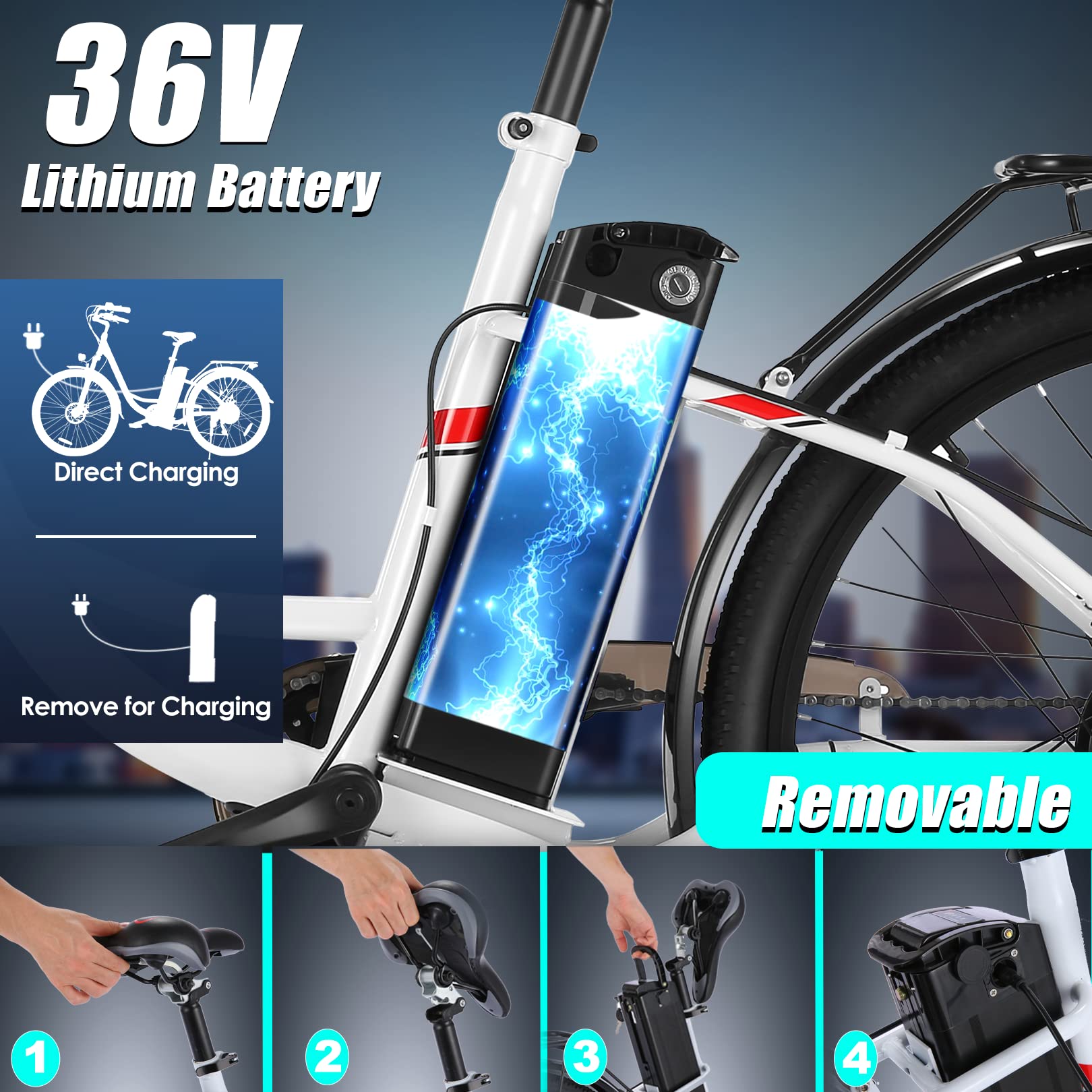 Electric Bike, 26 Inch Electric Bicycle for Adults, 350W City Cruiser