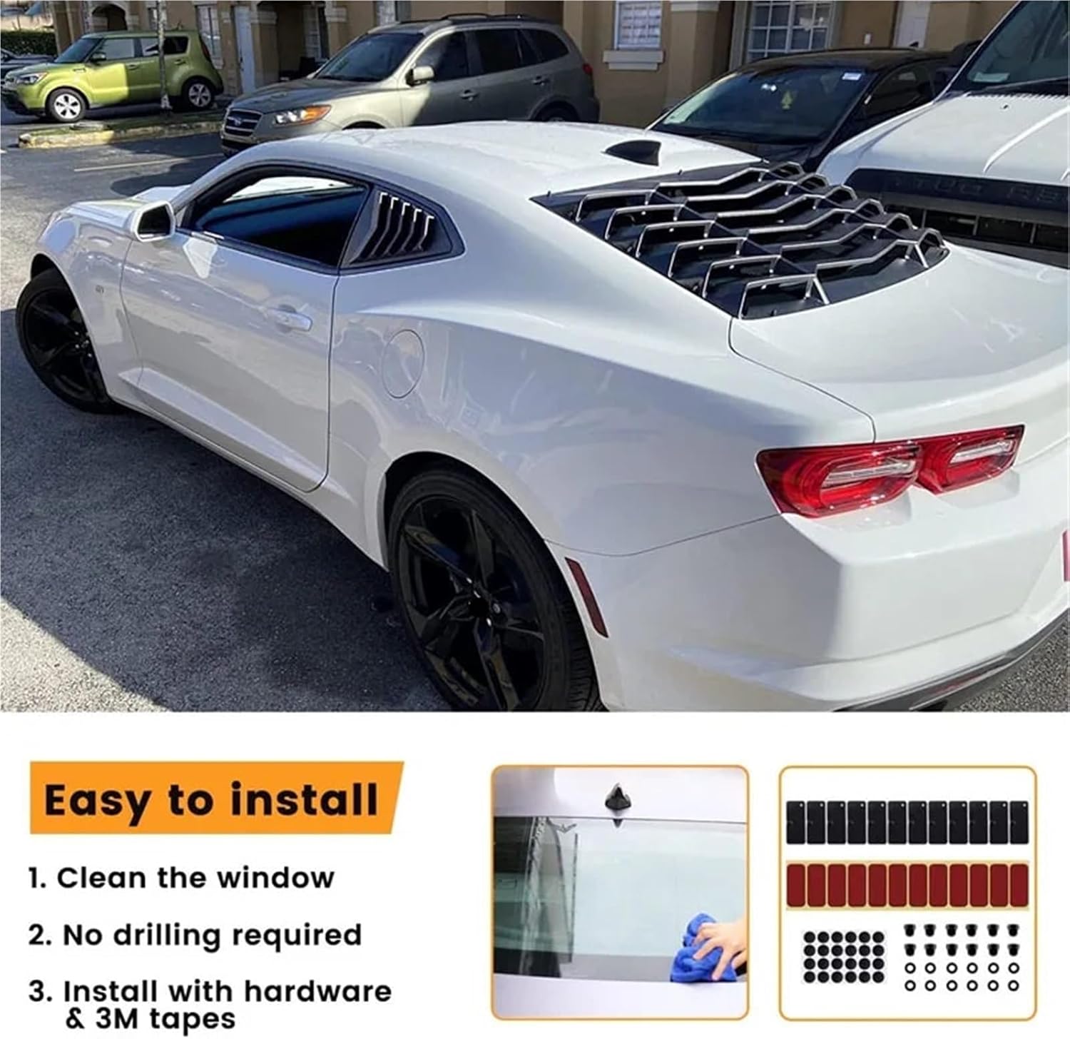 Rear+Side Automotive Window Louvers for Chevrolet Chevy Camaro 2016-2024 Windshield Sun Shade Cover Vent Scoop (Matte Black)