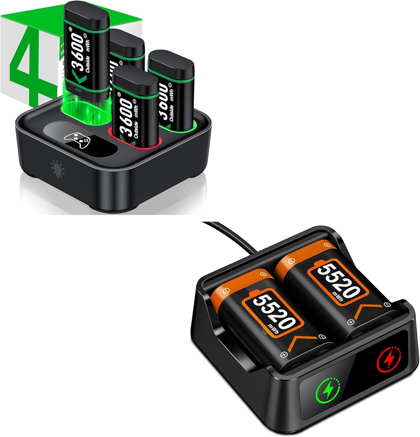 2X 5520mWh+4X 3600mWh Xbox Battery Pack Charger Rechargeable for Xbox Series S/X Xbox One S/X/Elite