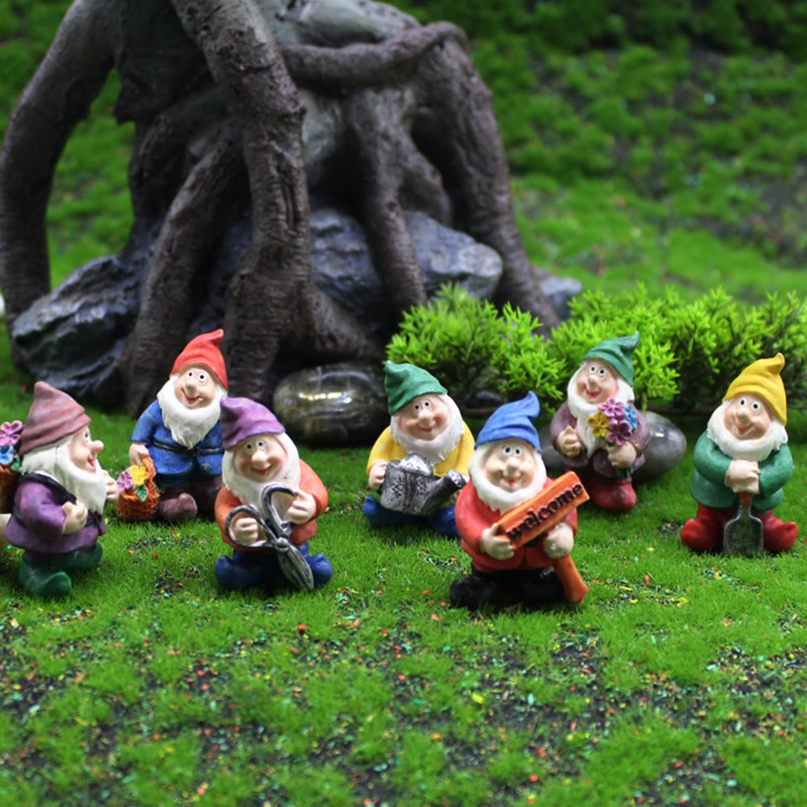 Gnomy’s ミニ TYXHXTF 7 Pezzi Mini Gnomi da Giardino, Statuette a Forma di Gnomo