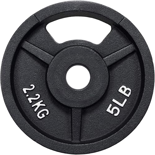 Miniatura 9 de Signature Fitness - Disco de pesas de hierro fundido para entrenamiento de fuerza y levantamiento de pesas, olímpico o estándar Centro de 1 pulgada