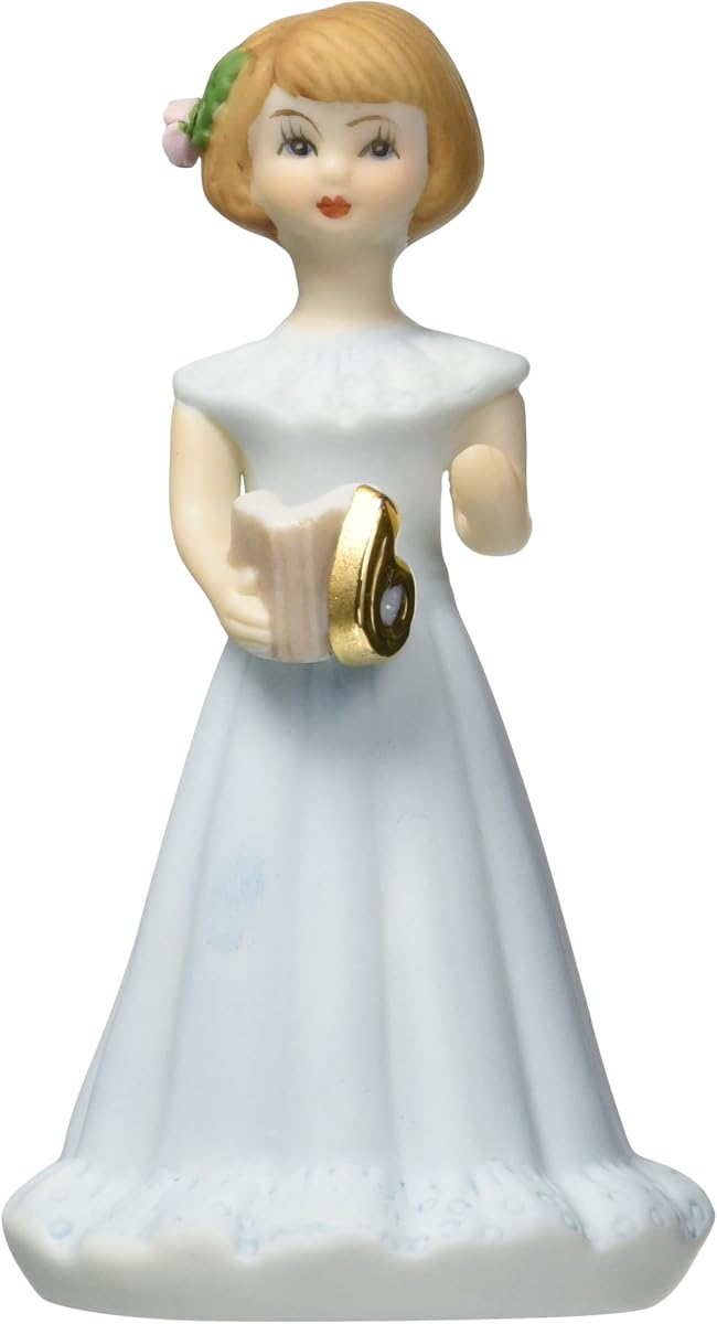 Enesco Growing Up Girls “Brunette Age 6” Porcelain Figurine, 4”,Blue, Measures Approximately: 2" Wide x 4" high