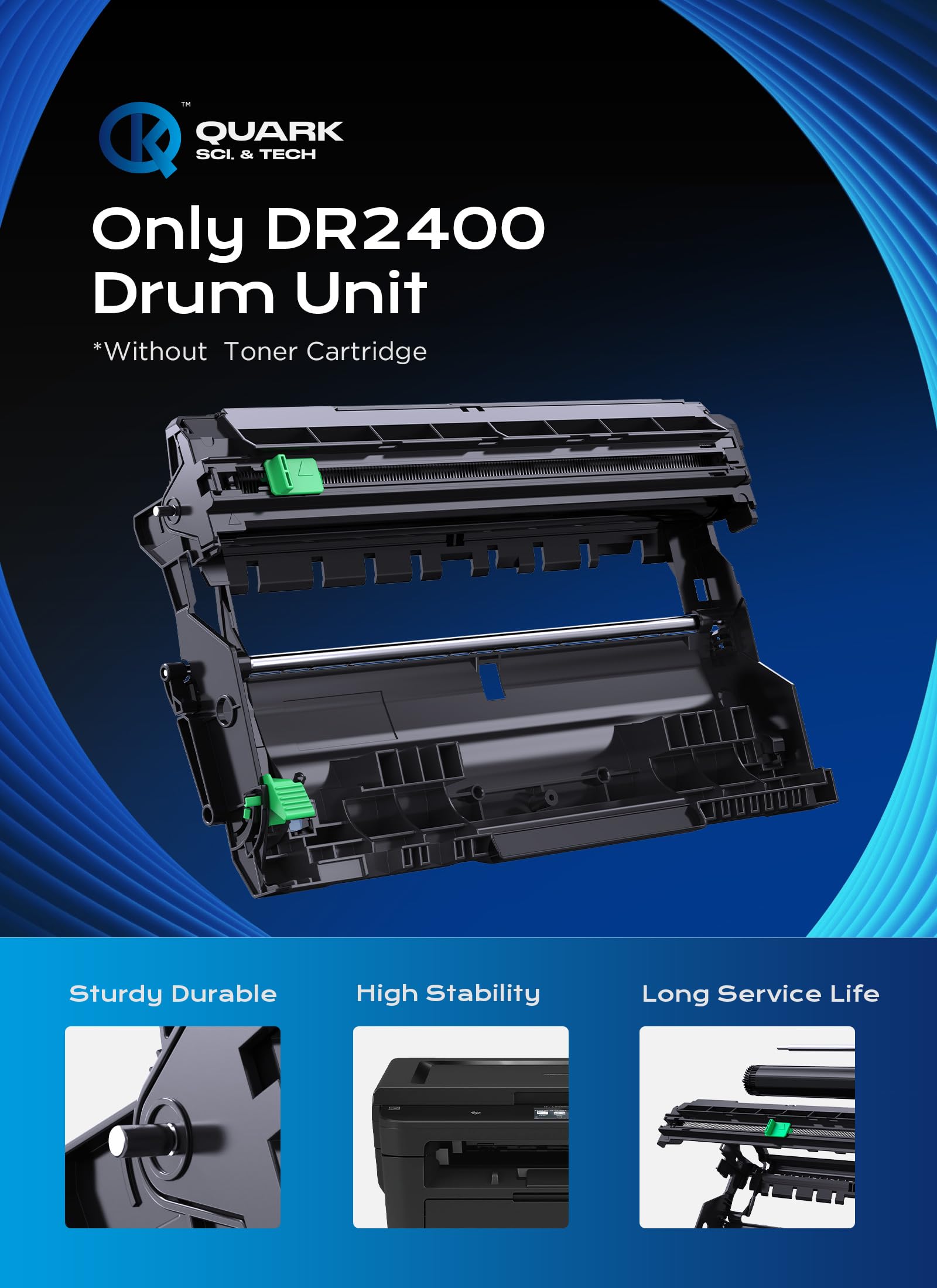 Quark DR2400 Tambor Compatible para Brother MFC-L2710DW DCP-L2530DW | para Brother TN2420 TN-2420 para MFC-L2750DW HL-L2375DW HL-L2350DW HL-L2310D HL-L2350DN HL-L2370DN DCP-L2510D (1 Negro)