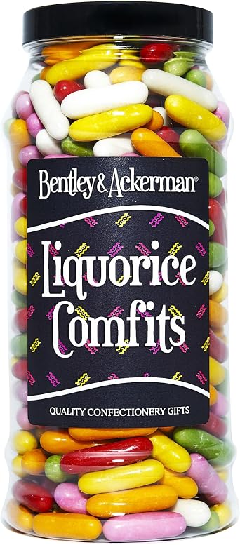 Liquorice Comfits Sweets - 800g Original Retro Liquorice Comfits Sweets Gift Jar By Bentley & Ackerman's Sweet Shop