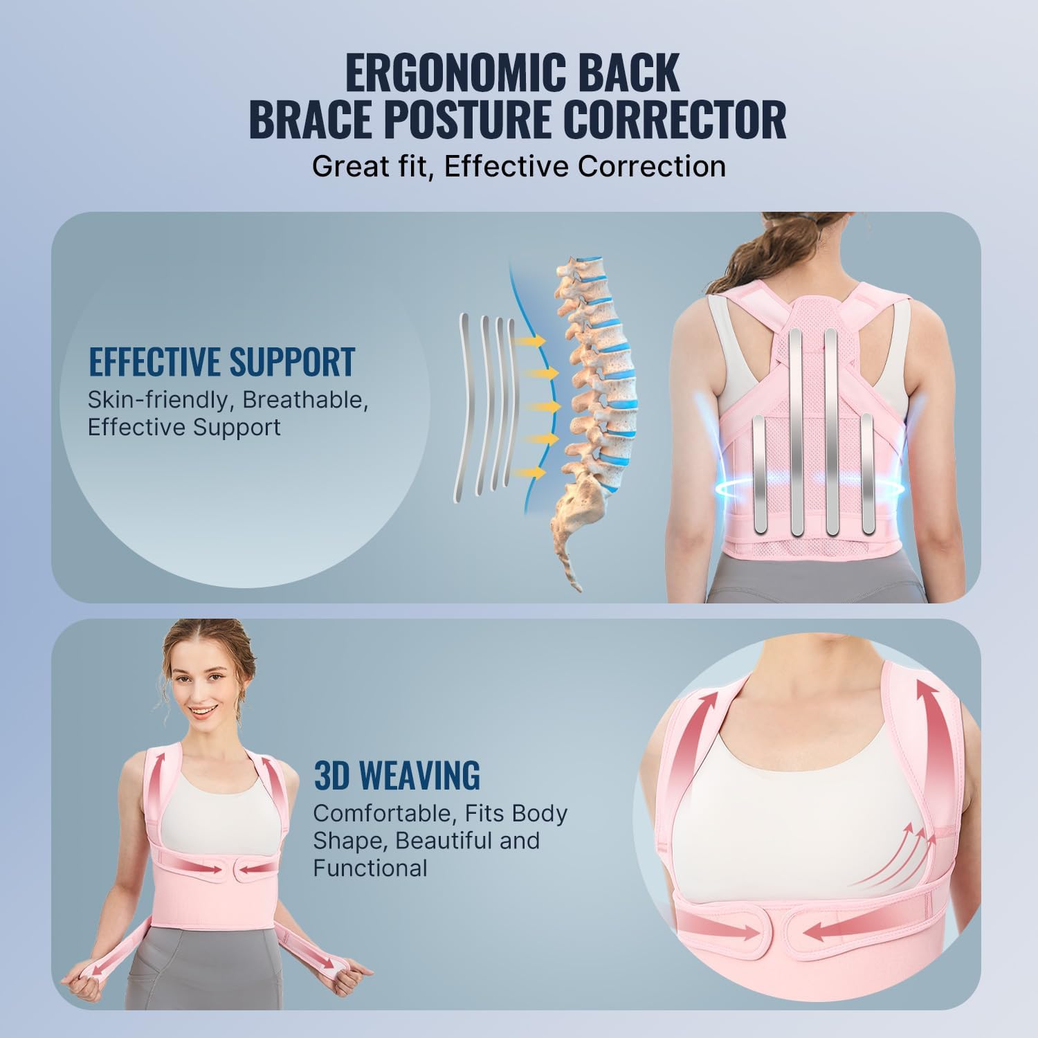 Posture Corrector Upgraded Back Brace for Women and Men, Adjustable Full Back Support, Shoulder Straightener for Hunchback, Scoliosis, Lumbar, Spine, Pink (Medium)