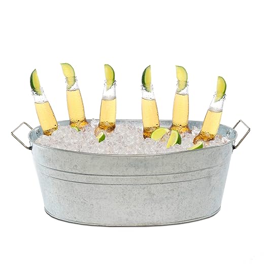 Simple Elements Galvanised Drinks Tray, 1.4 Litre Multifunctional Metal Ice Bucket, Drinks Tray, Ice Tray, 0.8 Kg, 15.2 L x 10.2 W x 6.1 D | Silver