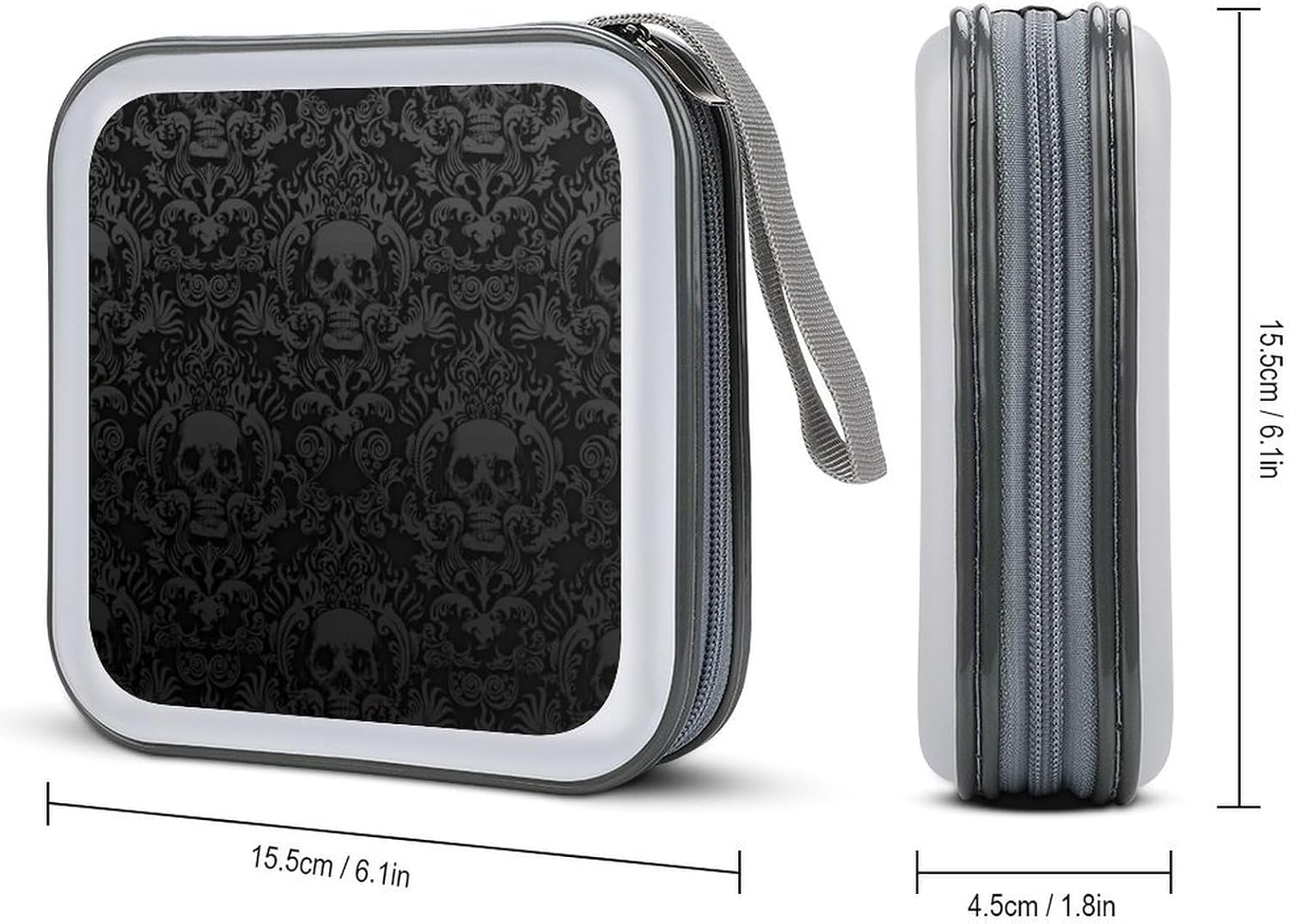 Gothic-wallpaper-for-walls-skull-damask CD Case 40 Capacity CD Holder Organizer Portable Zipper DVD Collection Storage Bag Compact Cases Storage Binder Plastic Holder Disc Car Home Travel