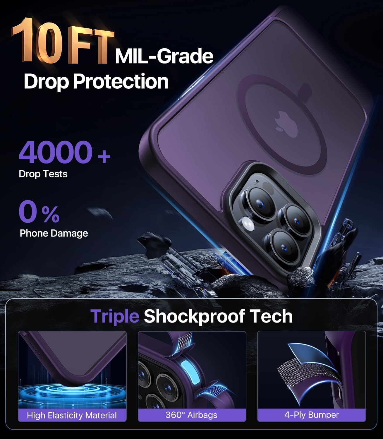 Strong Magnetic Designed for iPhone 13 Pro Case, [Compatible with Magsafe][Military Grade Drop Protection] Protective Shockproof Translucent Matte Slim Phone Case for iPhone 13 Pro, Deep Purple