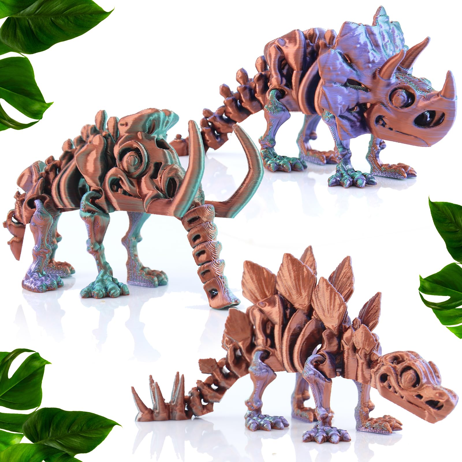 DEFORAGE 3pcs 3D Printed Dinosaur Skeleton Triceratops, Stegosaurus
