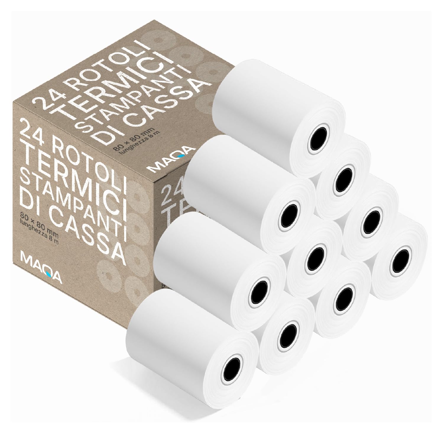 24 rollos de caja de 80 x 80 mm térmicos – Paquete de: 8 rollos de recibo térmico 80 x 80 mm para registrador e impresoras caja – Papel térmico de alta calidad, impresión nítida, compatibilidad