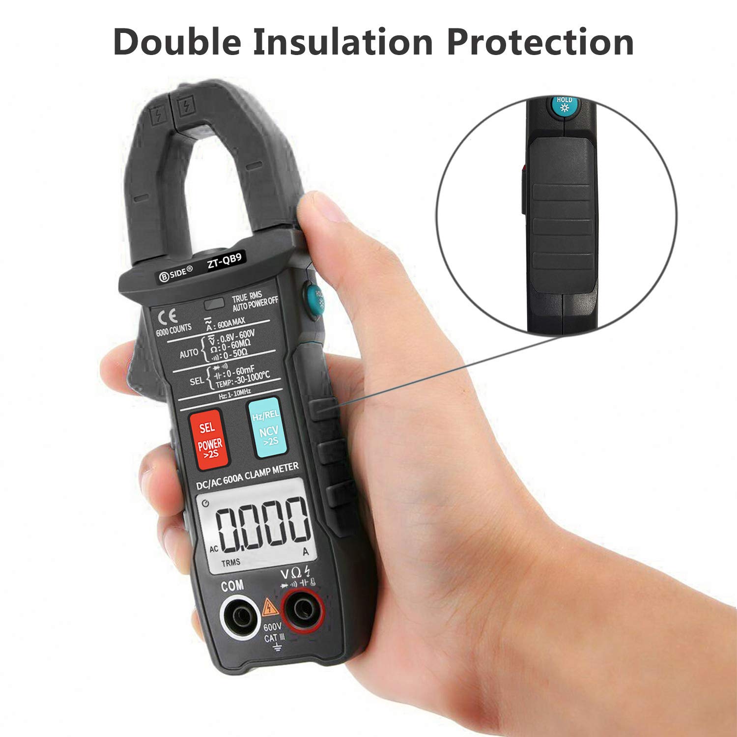 /G ZT-QB9 Pinza amperometrica DC 600A True RMS Auto-Ranging 6000 conteggi Misuratore Corrente di spunto capacità Temperatura Controllo dal Vivo Test di Tensione
