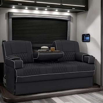 Gravitas Console SL RV Sofa Bed, 68" Wide, Ultimate Leather, Black and Charcoal