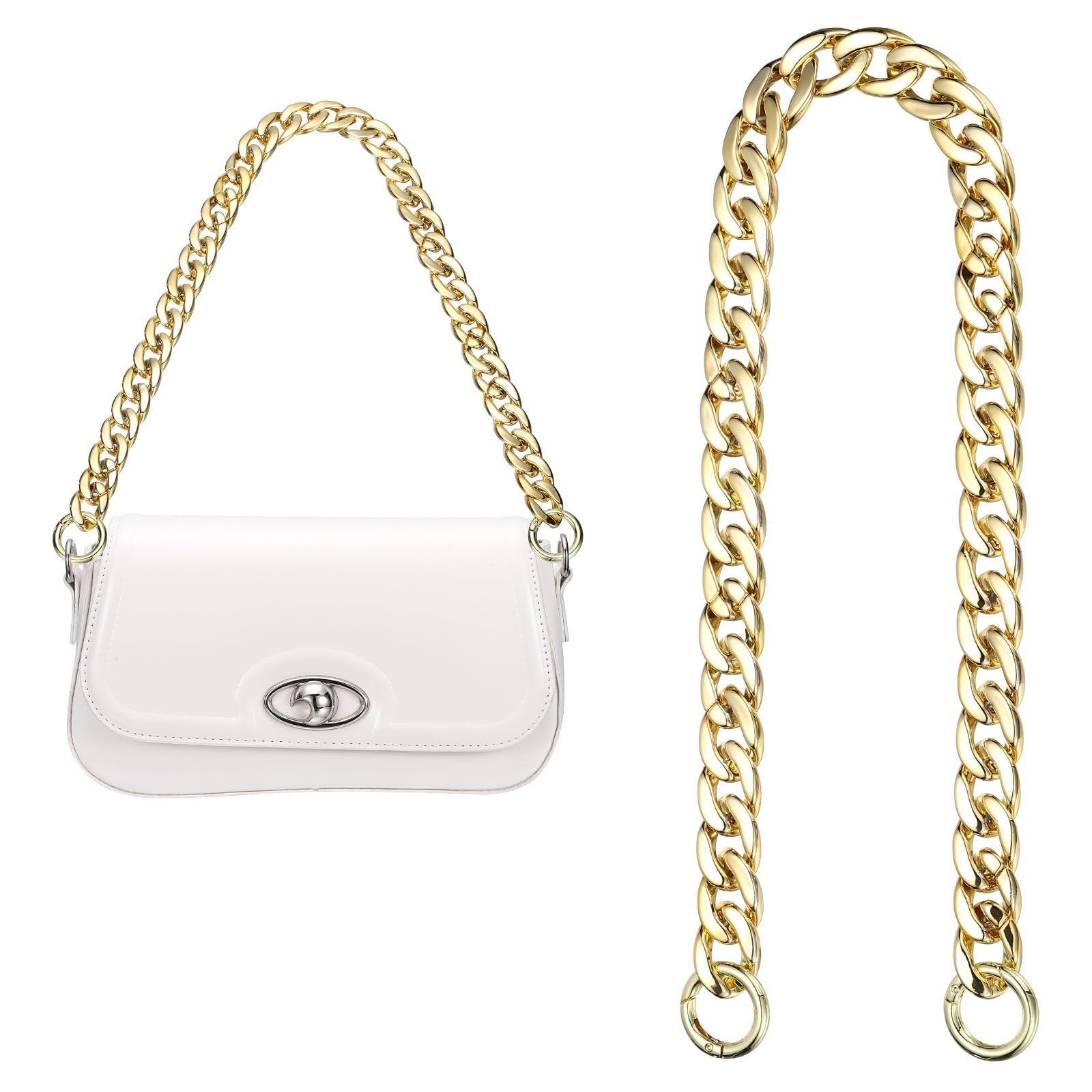 sourcing map Acrylic Purse Chain Handbag Strap, 24" Bag Extender Chain with Round Buckle Handbag Purse Chain Replacement for DIY Handbag Hang Bag Accessories, Gold, 0.8" Width