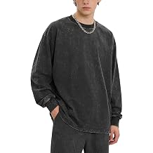 Mens Oversized Cotton Long Sleeve T-Shirts Vintage Acid Wash Tees