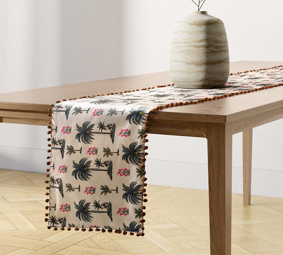 India Circus by Krsnaa Mehta Chevron Palms Printed Micro Velvet 4 Seater Table and Bed Runner (56 x 14 inches)