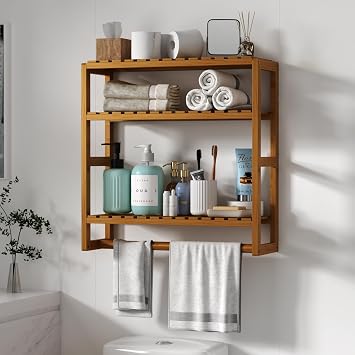 Galood Over The Toilet Storage Bathroom Shelves Wall Mounted 3 Tier Brown