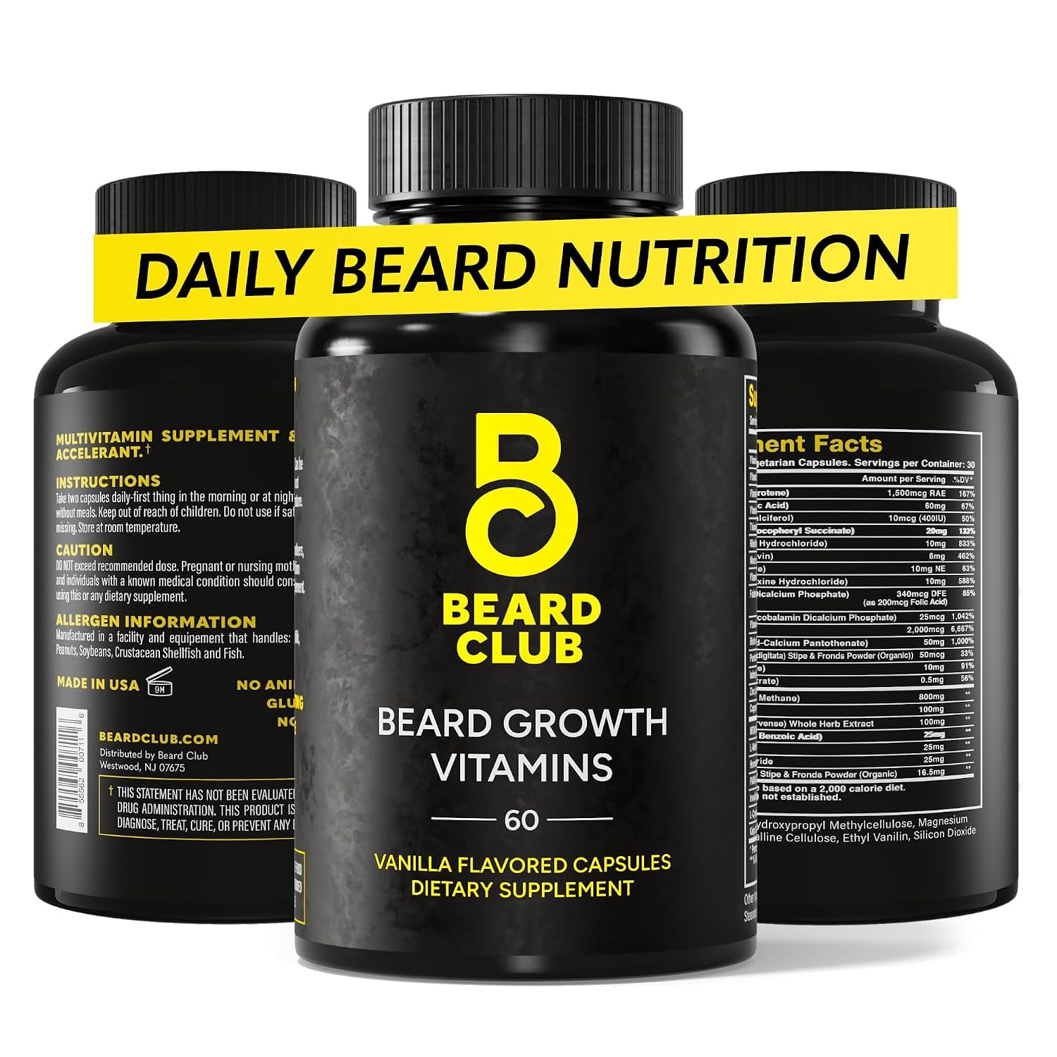 The Beard Club - Beard Growth Vitamins - Support A Thicker Fuller Beard, Fill in Patches - Minerals & Multi-Vitamins Help Support and Stimulate Healthier Facial Hair Growth