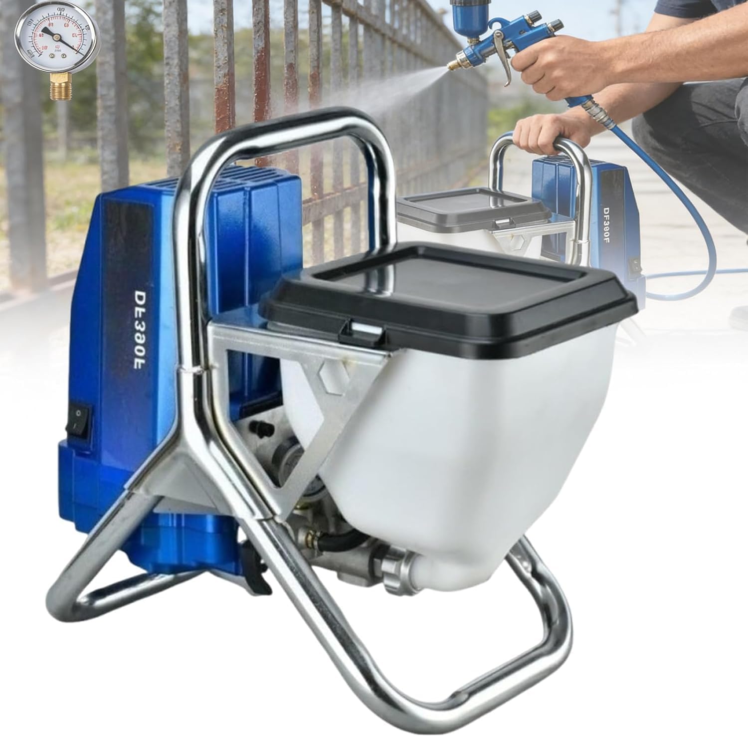 MINHUIJIHUI Electric Paint Sprayer, Airless Spray Painting Machine For Home, 1800W 228Bar 2L/min Flow Rate, 5m High-Pressure Hose, Suitable For Walls Furniture Floor Coating