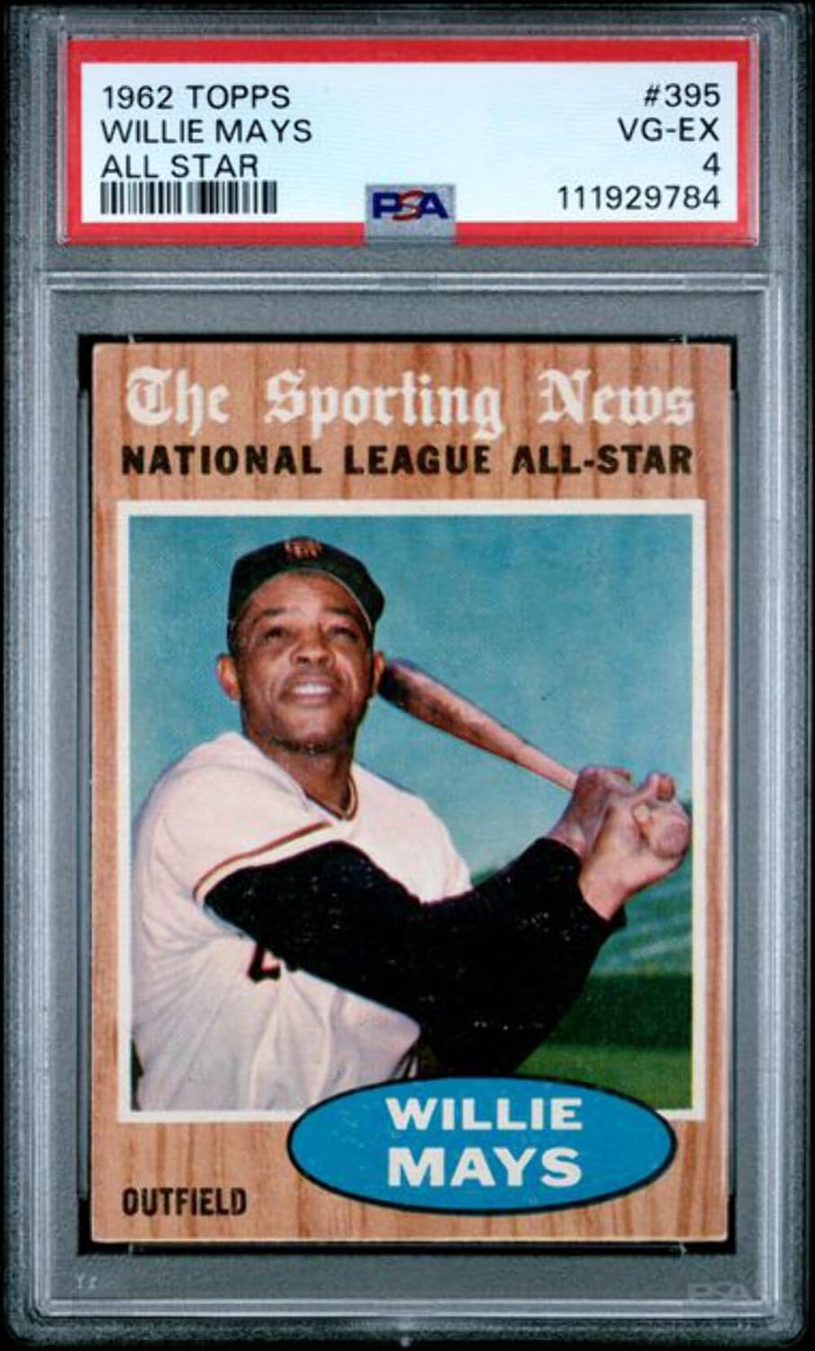 Graded 1962 Topps All Star Willie Mays #395 Baseball Card PSA 4 VG-EX