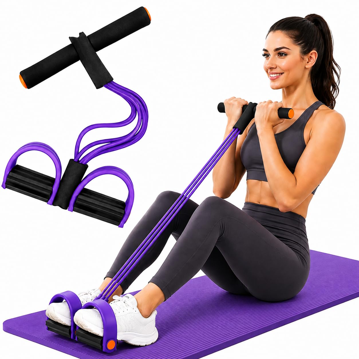 Yoga Pedal Puller Resistance Band with 4 Pull Tubes, Foot Pedal Exercise Fitness Band for Tummy, Waist, Arm & Leg Workout, Elastic Body Stretching Reducer for Home Gym,Men & Women(Multicolor)-image-16