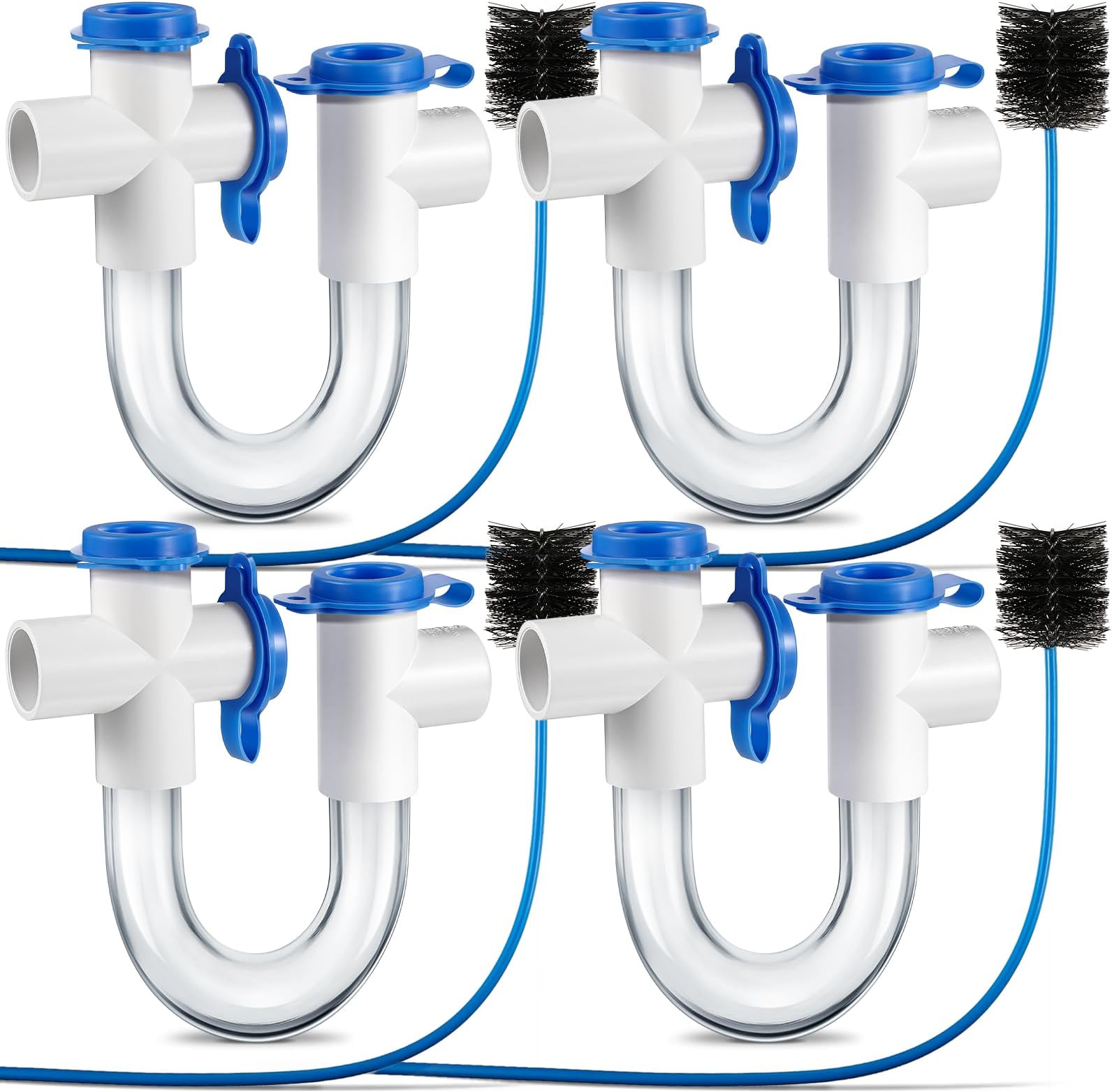 3/4 Inch Standard Condensate Trap with Cleaning Brush, PVC U Trap for HVAC Systems, Air Conditioner, Effectively Drains Condensate(4 Pack)