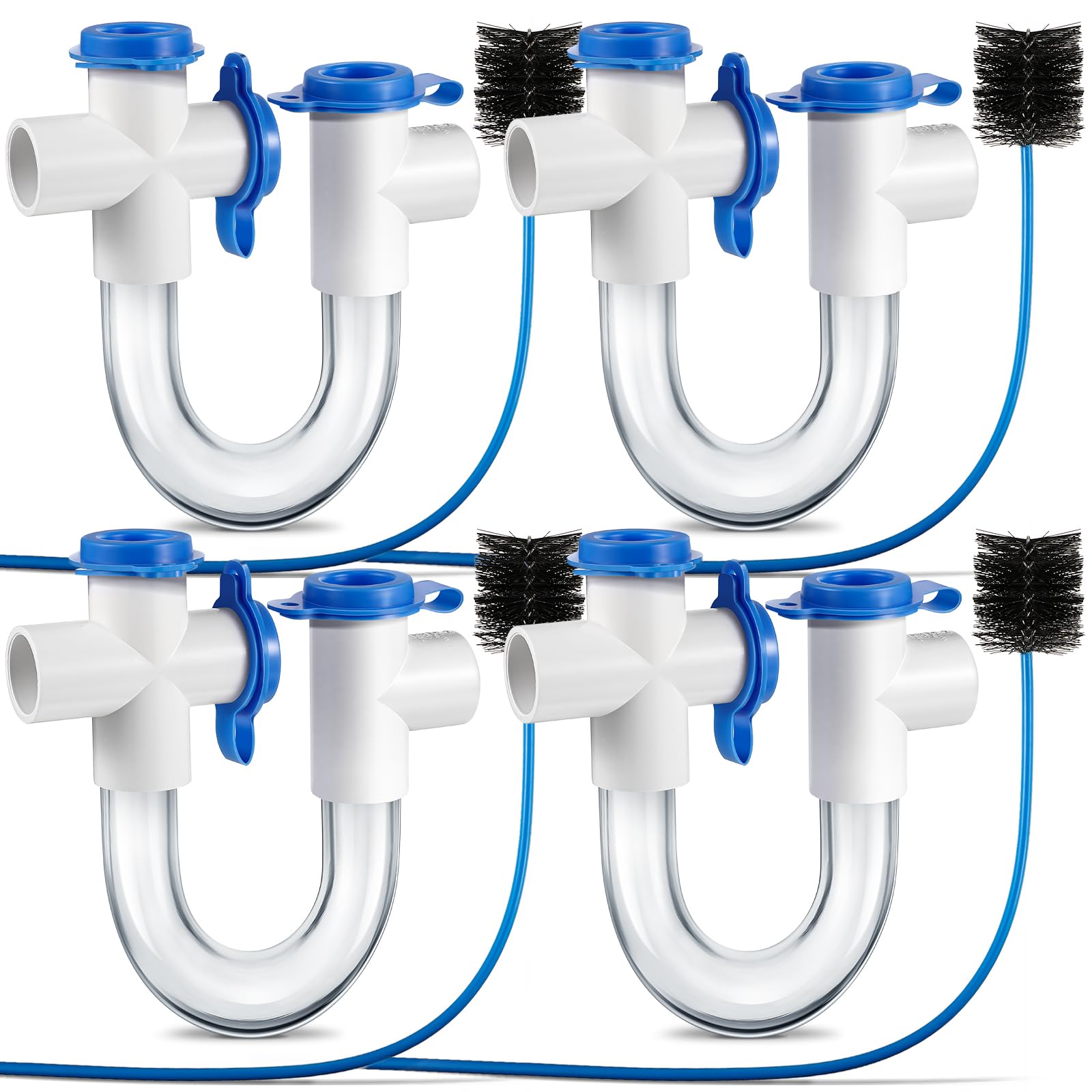 3/4 Inch Standard Condensate Trap with Cleaning Brush, PVC U Trap for HVAC Systems, Air Conditioner, Effectively Drains Condensate(4 Pack)