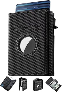 Trifold Wallet for Men, Mens Wallet Card Holder for Apple AirTag, Smart Wallet for AirTag, Pop-up Aluminum Case Wallet, RFID Blocking Wallets 10-14 Card Capacity, ID Window, Cash Slot, Gift Box-Black…