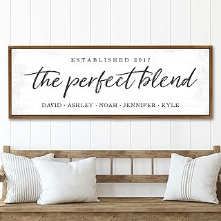 The Perfect Blend, Custom Blended Family Gather Signs, Personalized with Names & Established Dates on Canvas Wall Art 12"x36"