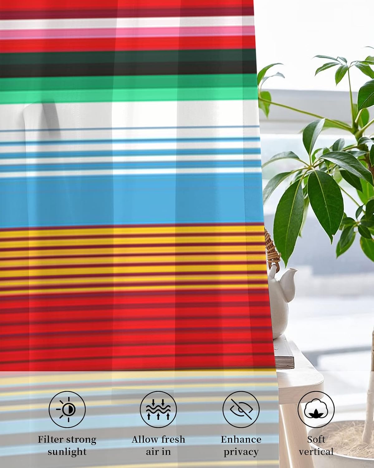 Waterproof Outdoor Curtains for Patio, Outside Curtains Colorful Mexican Stripes Red Grommet Top Indoor Outdoor Vertical Drapes for Porch, Pergola, Cabana, 2 Panel, 52 x 84 inch