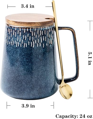 Miniatura 6 de KSALPCH Taza de café de cerámica extra grande de 24 onzas patrón pintado a mano con un asa grande taza de té y café jumbo para oficina y hogar apto