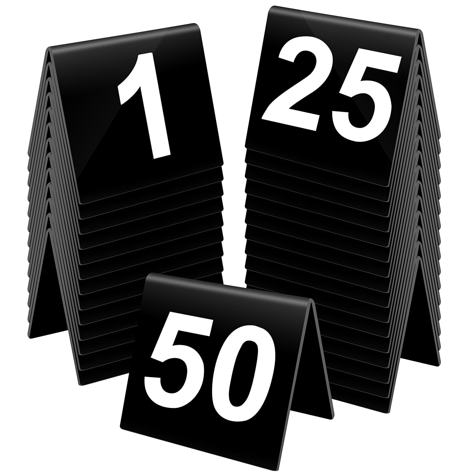 Numéros de table 1-50, tentes de table numérotées en acrylique double face, numéros de table de restaurants mariage pour fêtes banquets réception de mariage (noir)