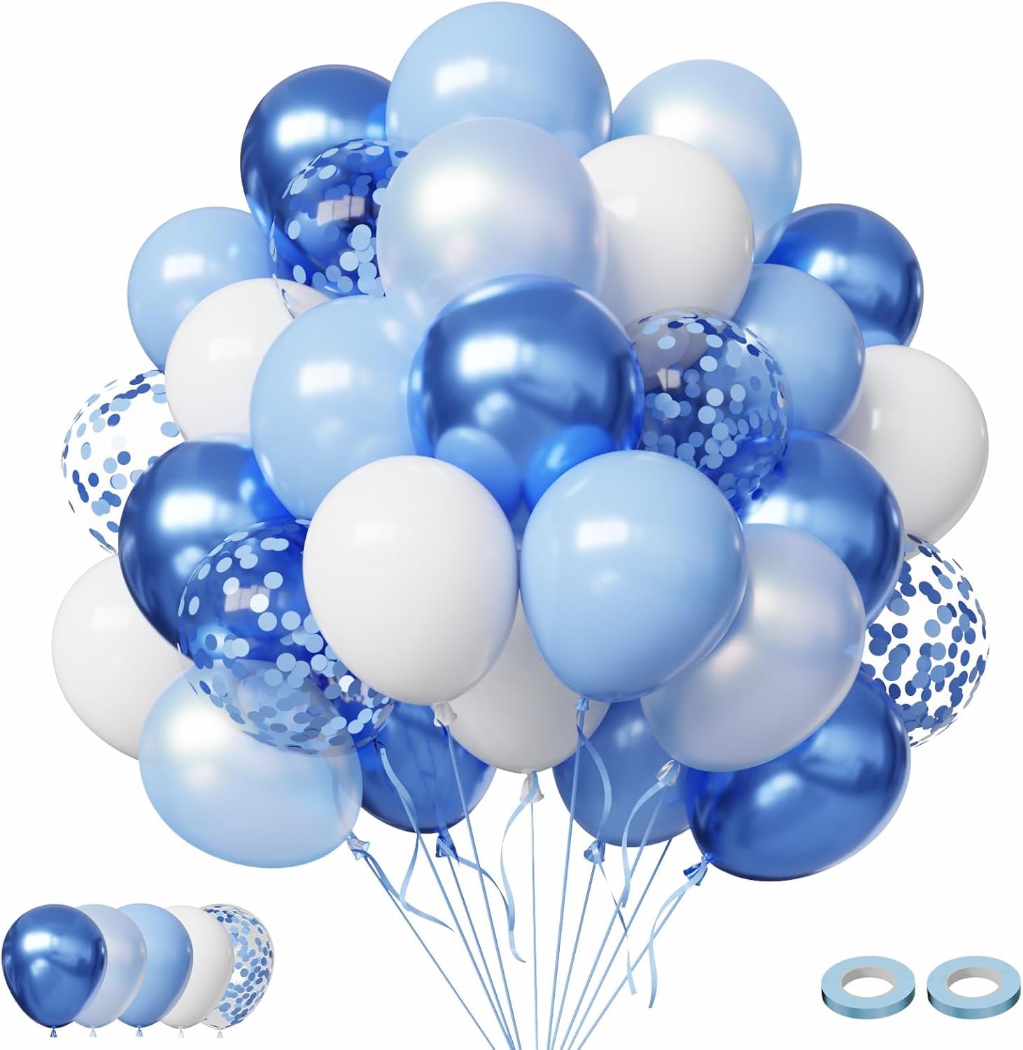FQZYLCH Blue and White Balloons 60 Pack 12 Inch Light Blue Party Balloons
