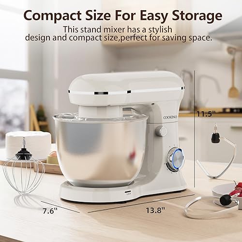 Miniatura 6 de Batidora eléctrica de pie, batidora de alimentos de cabeza inclinable de 10 velocidades, batidora de cocina 3 en 1 para cocineros diarios con cuenco