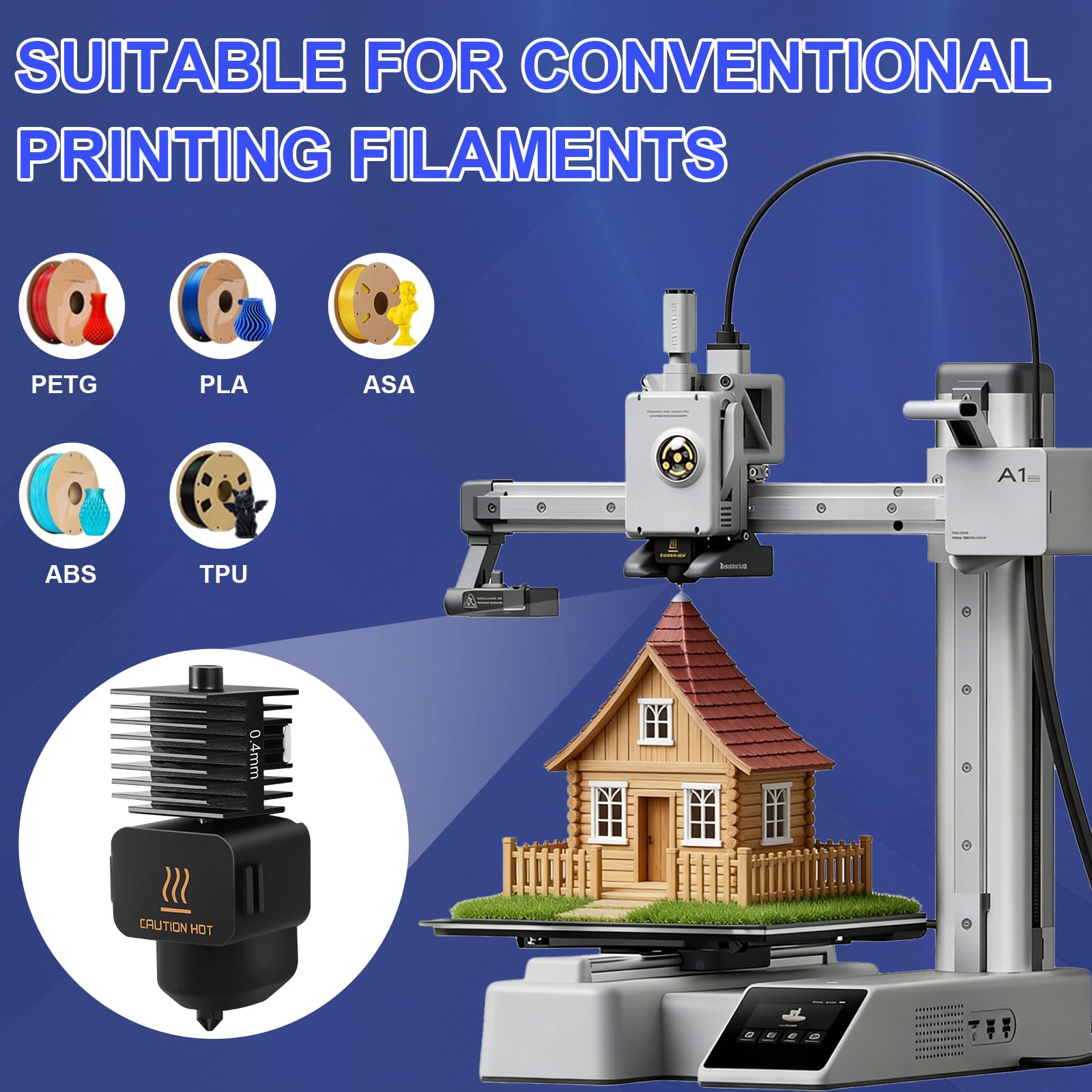 2 Piezas Kit Hotend Actualización A1 Mini, Cabezal Impresión Impresora 3D, Kit Bloque Calefactor Extremo Caliente con Boquilla Acero Endurecido 0,4 mm y Calcetines Silicona para Bambu Lab A1/A1 Mini