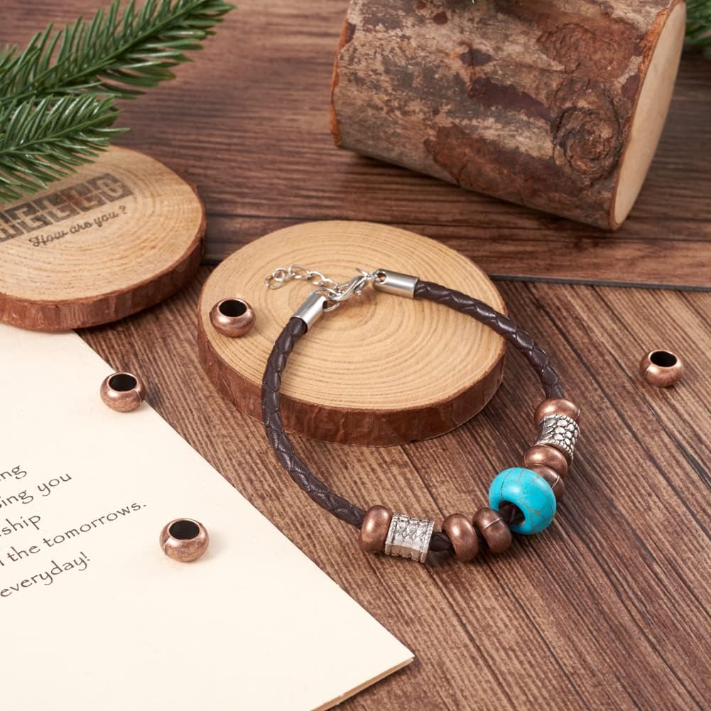 Fashewelry 50Pcs Alloy Large Hole Beads Red Copper European Spacer Beads Tibetan Western Flat Round Rondelle Ring Donut Metal Bead 5.5x9.5mm for Macrame Jewelry Bracelet Necklace Making Hole: 5mm - Image 2