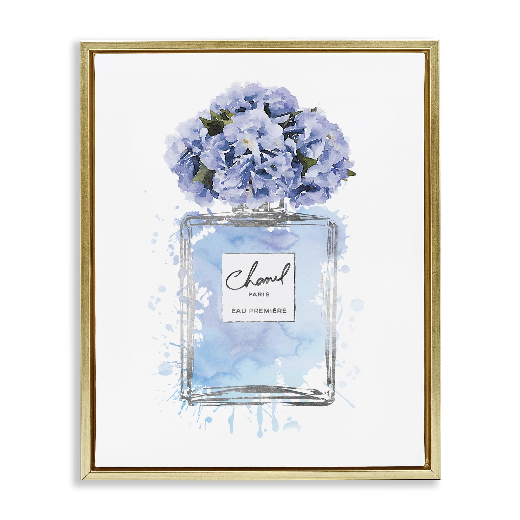 Blue Flowers Perfume Bottle Glam, 24 x 30 Inch Canvas in Floater Frame