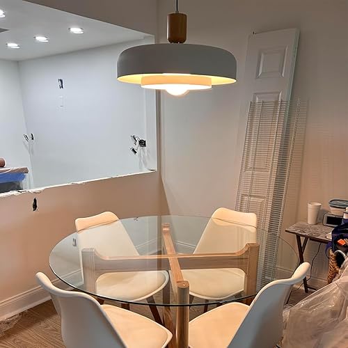 Miniatura 2 de TeHenoo Lámpara colgante blanca moderna, pantalla de 12.2 pulgadas, cadena de altura ajustable de níquel cepillado, acabado blanco mate con pantalla