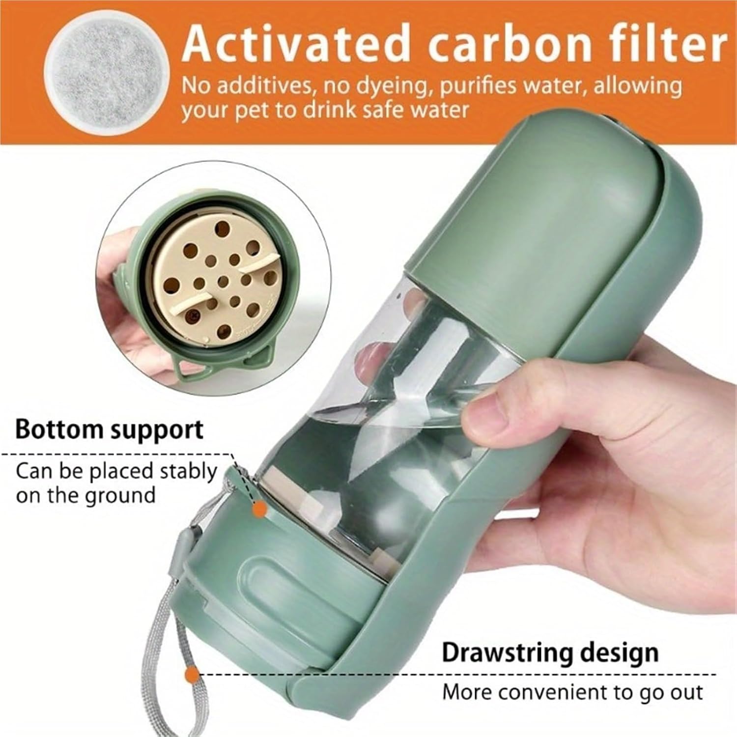 Portable Dog Water Bottle Foldable 350ml with 78g Food Container Pet Dispenser Leak Proof BPA Free Food Grade for Dogs/Cats for Travel Walking Hiking Park(Beige)