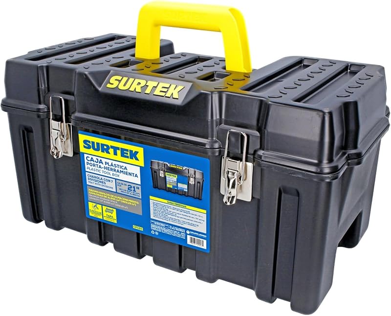 Caja de herramientas SURTEK - Portaherramientas celular de 21" x 11" x 10" con construcción de plástico ABS moldeado y diseño de cierre metálico de doble cierre - CPS20, negro