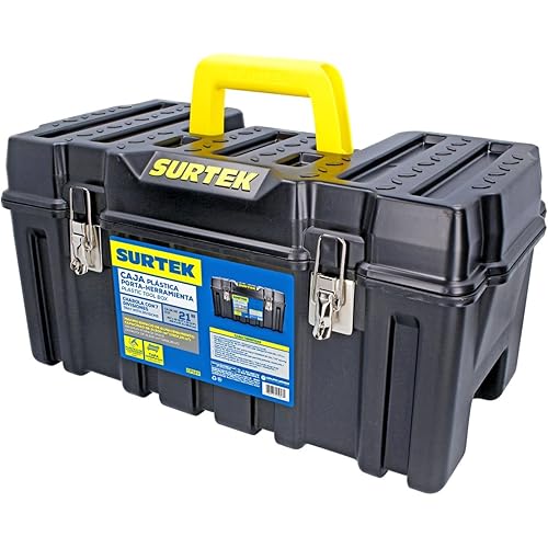 Tool Box - 21" x 11" x 10" Mobile Tool Carrier with Moulded ABS Plastic Construction & Dual Latching Metal Clasp Design - CPS20 , Black