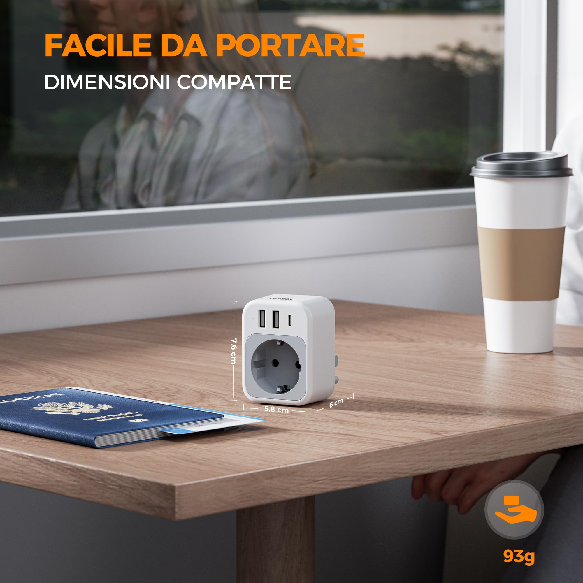 Adattatore Da Viaggio TESSAN Universale - Presa Con 3 USB E USB-C Per Tutto Il Mondo - Foto 3