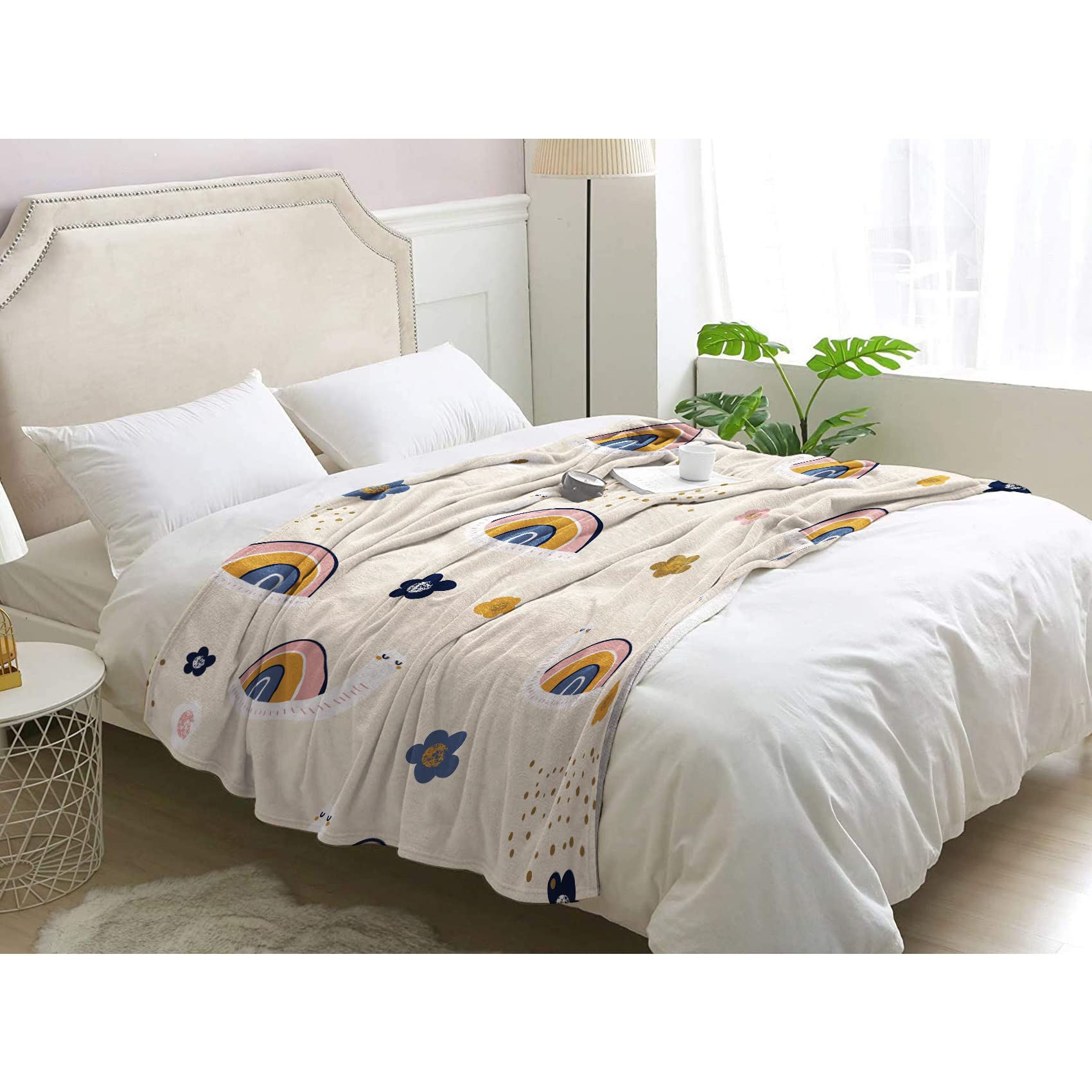 Plaid fleur couverture polaire 200x200 BUKITA en flanelle douce pour canapé