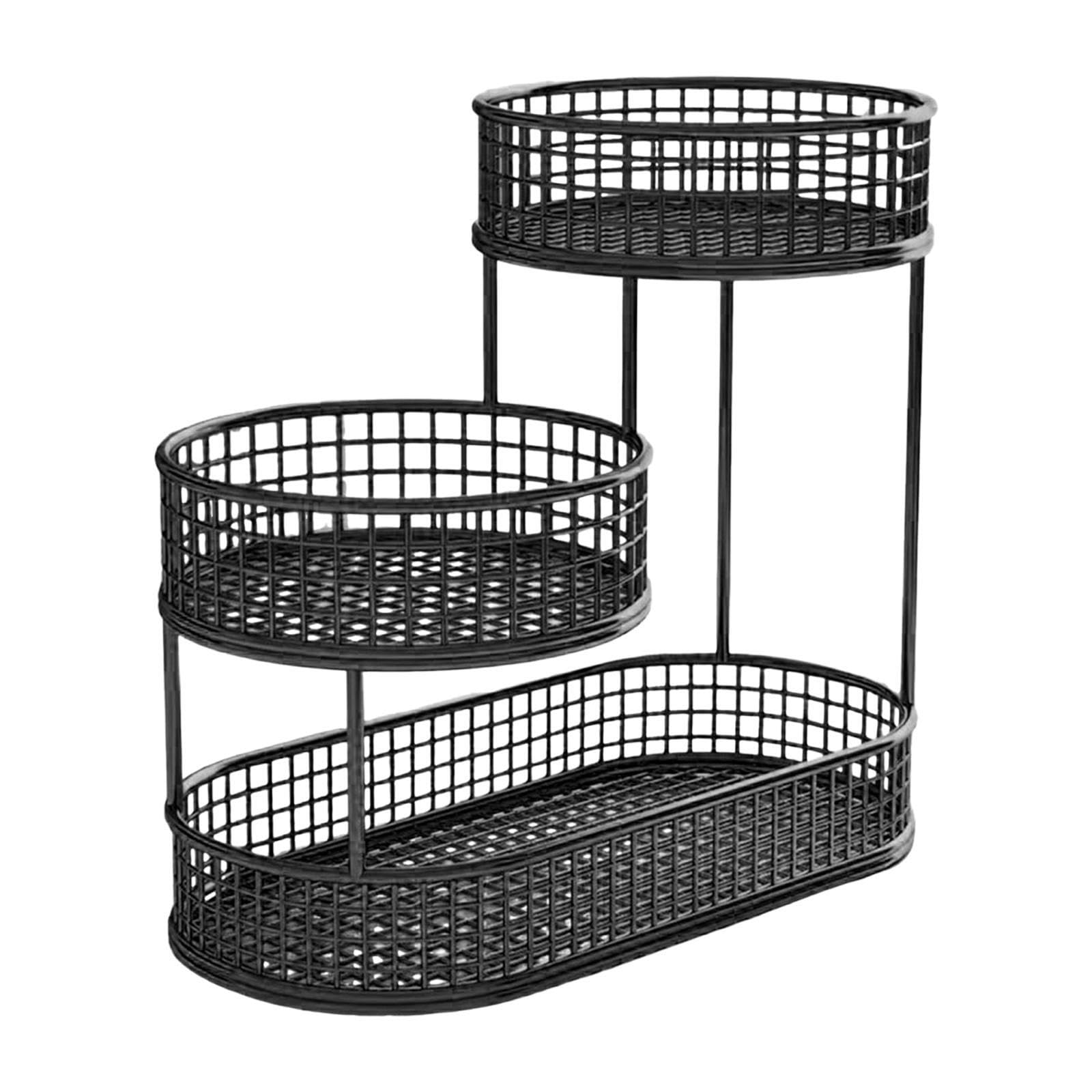 PIXZCSA for Creative Multi Tier Iron Wire Vegetable Basket Crafty Best for Organizing Snacks Fruits and Veggies in Kitchen Dining Area Vegetable Bread Holder, Black, 32x32cm