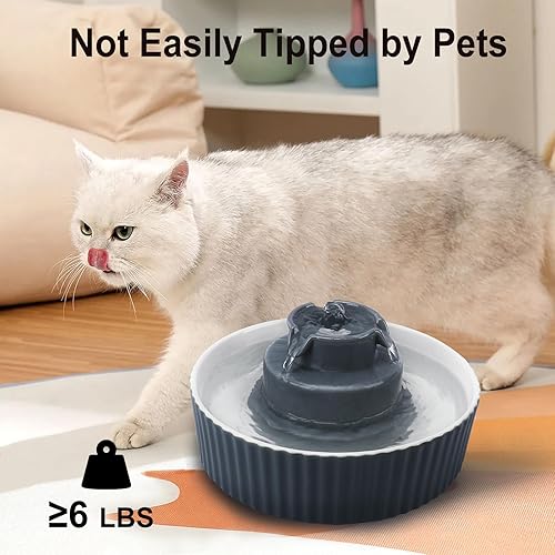 Miniatura 7 de Fuente de agua de cerámica para gatos, fuente para gatos de 71 onzas con 3 filtros de carbono y 2 bombas silenciosas, dispensador de agua para
