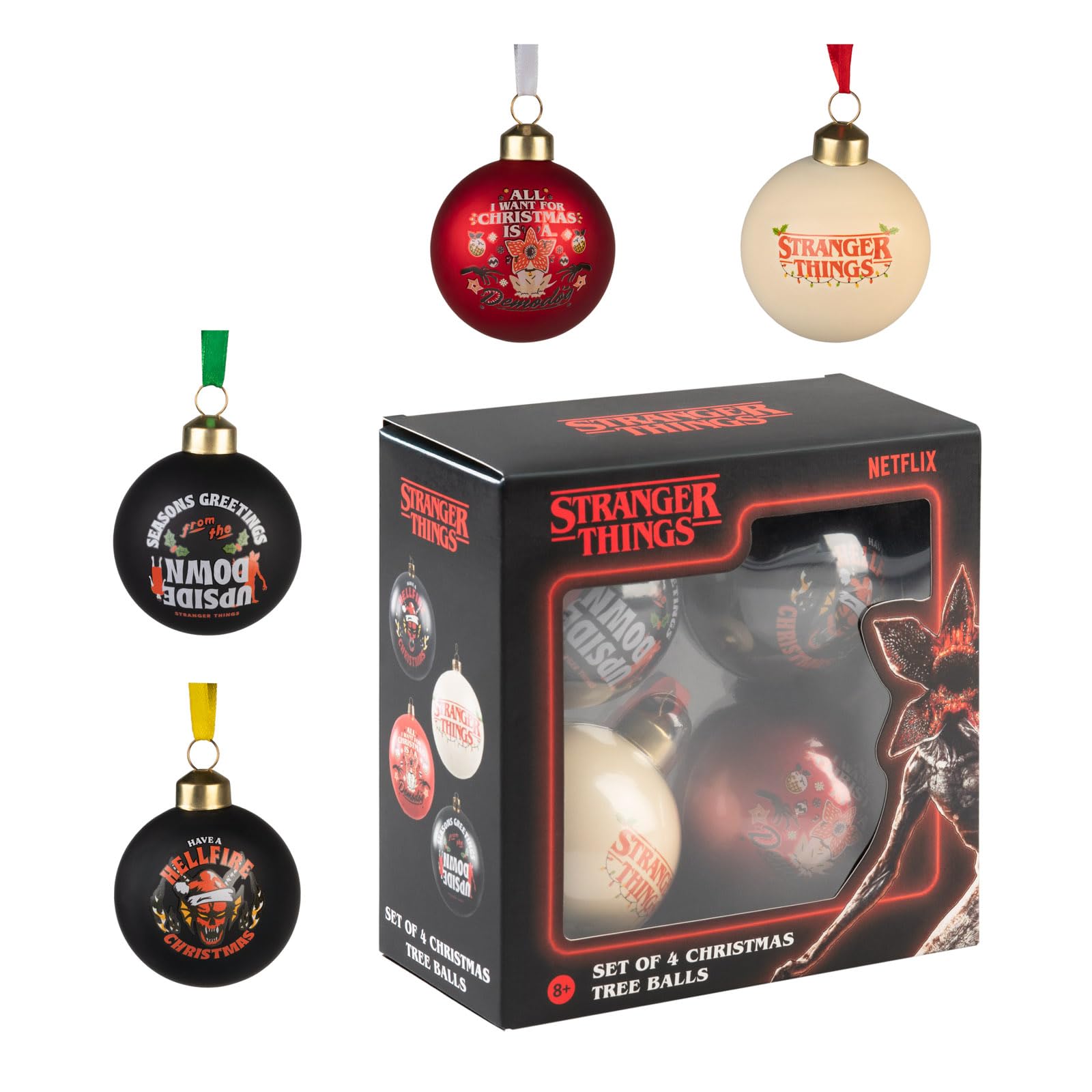 Grupo Erik Christmas Tree Decorations Set Of 4 Baubles - Stranger Things Merchandise | Xmas Tree Decorations, Christmas Ornaments, Xmas Baubles | Stranger Things Merchandise